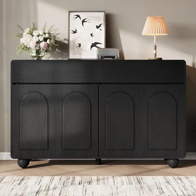 Produktbild von Sideboard Wohnzimmer mit geschwungenen Türen moderner Stauraumschrank aus PB und MDF runde Metallfüße