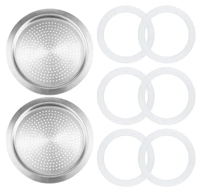 Ersatzset für Moka-Kanne: 6 Dichtungen & 2 Filterplatten, 6 Tassen