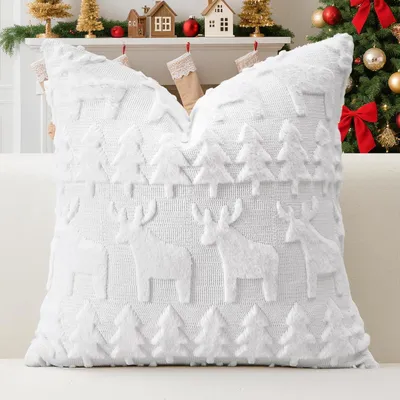 Produktbild von Kissenbezug Weihnachtsbaum Elch Wollsamt Weiß 40x40cm 1 Stück