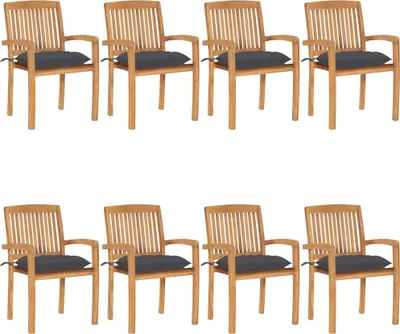 Produktbild von vidaXL Stapelbare Gartenstühle mit Kissen 8 Stk. Massivholz Teak