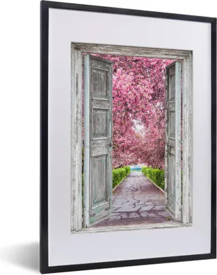 Produktbild von MuchoWow® Gerahmtes Poster Sakura - Transparent - Baum - Kirschblüte 30x40 cm - Poster mit Schwarzem Bilderrahmen Wandposter Rahmen Foto Bilder - Wandposter Schlafzimmer