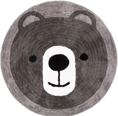 Produktbild von Jung 4Living Teppich Kinderzimmer Bär Ø 100cm rund, moderner Kinderteppich Schlafzimmer, Flor, Pflegeleicht, Waschbar, für Jungen & Mädchen