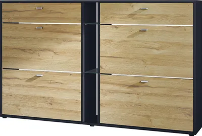 Produktbild von Vladon Schuhschrank Schuhkipper Today 155,5 x 95 x 28 cm, Germany, Korpus in Schwarz matt, Fronten in Eiche Natur