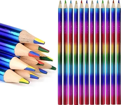 Produktbild von 12 Stück Regenbogen Buntstifte, 4 in 1 Farben Regenbogenstift Bleistifte Kinder Deko Set, Bunte Bleistifte Malen Zeichnen Geburtstag für Kinder Erwachsene Schule Basteln