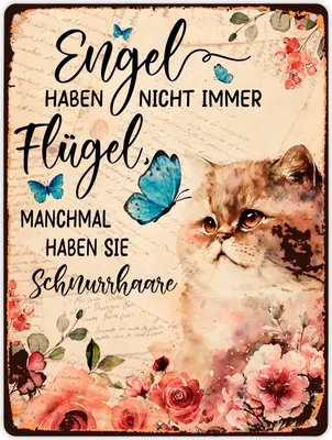 Produktbild von Katzen sind Engel Metallschild XL in 21x28 cm mit Spruch für Katzenbesitzer