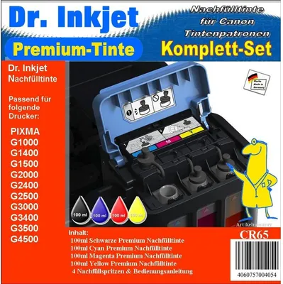 Produktbild von 400ml Komplettset Dr.Inkjet Nachfülltinte je 100ml B/C/M/Y für GI-490 & GI-590