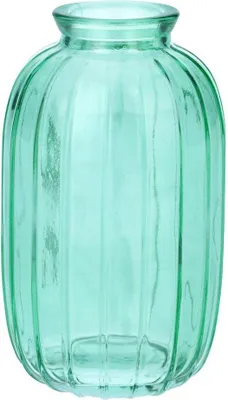 Produktbild von INNA-GLAS Glasflasche SILVINA aus Glas, Rillen, türkis-klar, 12cm, Ø7cm - Dekoflasche