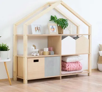 Produktbild von Wooden House Shelf SHELLY - Natural decor
