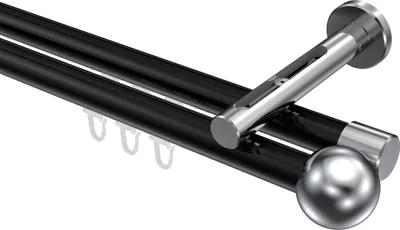 Produktbild von Interdeco Innenlaufstange / Gardinenstange mit Innenlauf Schwarz / Chrom, Typ Siteno Luino (Kugel), 20 mm Ø 2-läufig, 100 cm