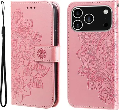 Produktbild von Mobigear Flowers iPhone 17 Pro Hülle Klapphülle Geldbörse - Roségold
