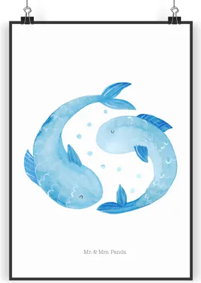 Produktbild von Mr. & Mrs. Panda Bild Sternzeichen Fische DIN A5 - Weiß - Geschenk, Sternbild, Geburtstag März, Posterdruck, Februar, Fisch, wanddeko, Wandbild, Poster, drucke