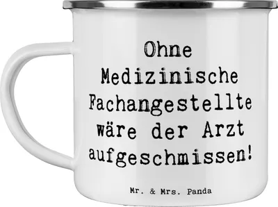 Produktbild von Mr. & Mrs. Panda Blechtasse Spruch Medizinische Fachangestellte - Weiß - Geschenk, Kaffeepott, Berufsalltag, Haferl, Terminplanung, Pott, handgefertigte Geschenke, Beruf