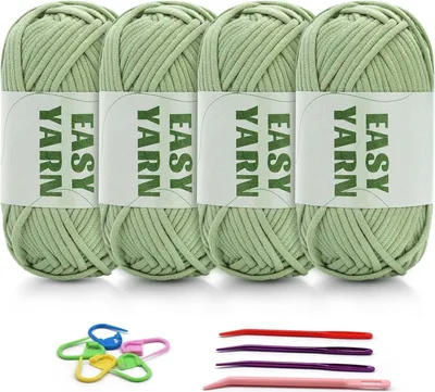 Image de Kit de fil à crochet vert clair en coton et nylon, fil pour débutants avec accessoires