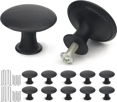 Produktbild von 10 schwarze Edelstahl-Schubladengriffe, 30 mm, rund, im Vintage-Stil, für Schränke, Kommoden und Kleiderschränke, inklusive Schrauben