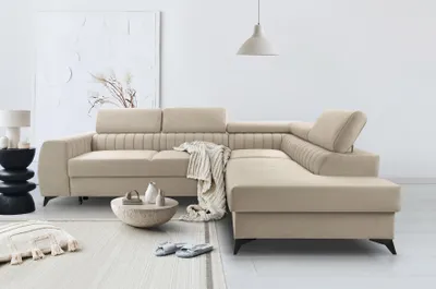 Produktbild von BREGO Beige L-Form Ecksofa 270x202 cm Rechte Seite – Schlafsofa mit Bettkasten, Verstellbaren Kopfstützen, Zetta Stoff, Modernes Design, Freistehend, Komfortable Polsterecke