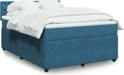 Produktbild von Design Boxspringbett mit Matratze Blau 160x200 cm Samt, Klassische Betten 2024 Neu