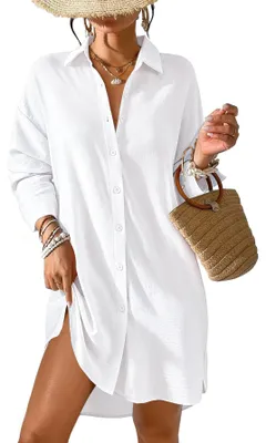Productafbeelding van Tanmolo dames strandjurk, zomer, strandtuniek, omslagdoek, wit, 3XL