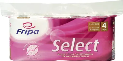 Produktbild von Fripa Toilettenpapier Select 4-lagig hochweiß Tissue 8 Rollen à 160 Blatt