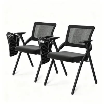 Produktbild von 2x Klappstuhl Konferenzstuhl mit Schreibtafel,Armlehne Bürostuhl Ergonomisch Schwarz Klappstühle Schulungsstuhl für Büro,Training, Meetings