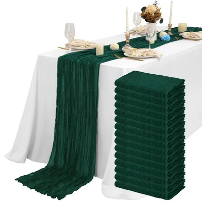 Immagine prodotto di Tovagliette di stoffa in garza, 15 pezzi, verde scuro, 55x300 cm, stile boho rustico
