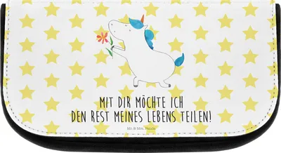 Produktbild von Mr. & Mrs. Panda Kosmetiktasche Einhorn Blume - Weiß - Geschenk, Heiratsantrag, Freundin, Kulturbeutel, Einhörner, Organizer, kulturtäschchen, Schminktasche, Unicorn