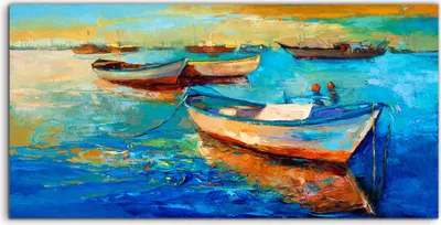 Produktbild von Coloray Acrylbild 140x70  Wandbild Acrylbilder Deko Meer Boote bei Sonnenuntergang