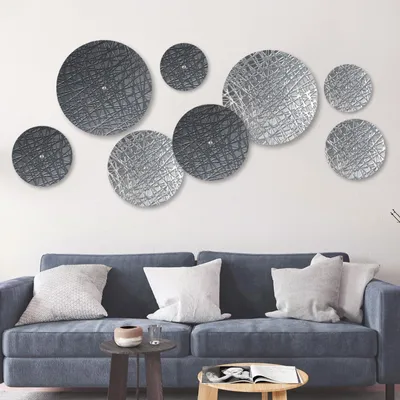 Wanddeko-Set 8er Boho-Metallskulpturen, Silber/Blau, 4 Größen