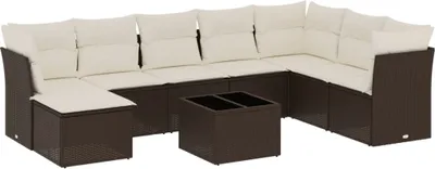 Produktbild von vidaXL 9-tlg. Garten-Sofagarnitur mit Kissen Braun Poly Rattan