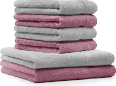 Produktbild von Betz 6-tlg. Handtuch-Set PREMIUM - 2 Liegetücher 4 Handtücher 100% Baumwolle  Farbe: silbergrau und altrosa