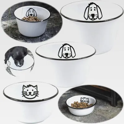Produktbild von Vintage Fressnapf Katzennapf Emaille Weiß 11x5cm Retro Napf für Katzen mit Motiv Wassernapf Futterstation Futterbar Reisenapf klein