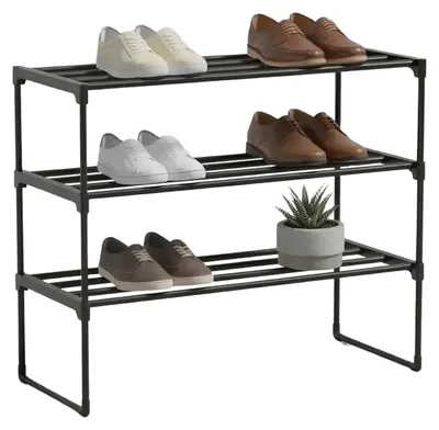 Produktbild von Relaxdays Schuhregal, 3 Ebenen, Stecksystem, HBT: 55x68x30 cm, Metall Schuhablage, platzsparend, Schuhgestell, schwarz