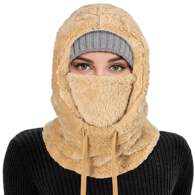 Immagine prodotto di Cappuccio antivento invernale, unisex, color kaki, in pile, multifunzione, scaldacollo