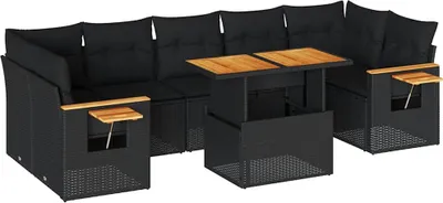 Produktbild von vidaXL 8-tlg. Garten-Sofagarnitur mit Kissen Schwarz Poly Rattan
