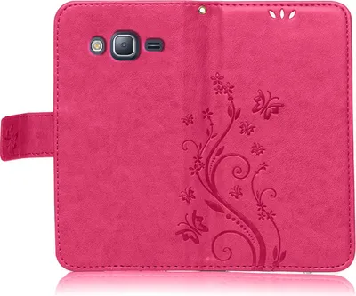 Produktbild von Handy Tasche für Samsung Galaxy J3 / J3 2016 Schutz Hülle Handyhülle mit Blumenmuster Klapp Hülle mit Standfunktion und Kartenfächer Pink