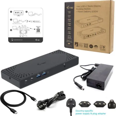Produktbild von i-tec USB-C Triple Display Docking Station Gen 2 + Power Delivery 100W, Kabelgebunden, USB 3.2 Gen 1 (3.1 Gen 1) Type-C, 100 W, 3,5 mm, 10,100,1000 Mbit/s, Schwarz