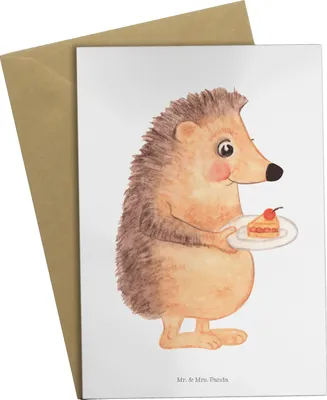 Produktbild von Mr. & Mrs. Panda Grußkarte Igel Kuchenstück - Weiß - Geschenk, jubiläumskarte, Kuchen, Geburtstagskuchen, hochzeitskarten, Lustige Sprüche, Torte, Backen, Essen Spruch