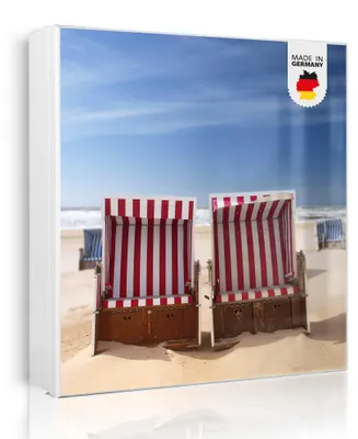 Zdjęcie produktu dla banjado metalowa szafka na klucze, duża 30x30 cm z 32 haczykami, może służyć jako tablica magnetyczna, biały korpus, zawias po lewej stronie, Strandkörbe [SKGW2 10218]