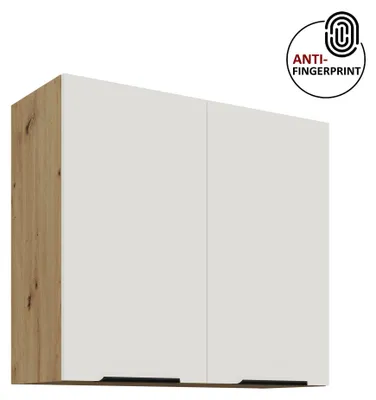 Produktbild von Küchen Hängeschrank 80 cm ARIA Weiss ultra matt + Eiche Artisan matt, hochwertige Fronten mit Anti Fingerprint Beschichtung Küchenzeile Küchenblock