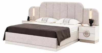 Productafbeelding van Moderne, beige slaapkamer set met design tweepersoonsbed en 2 nachtkastjes