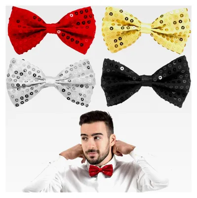Produktbild von Elegante Herrenfliege, 4 Stück Pailletten mit Haken verstellbar, Fliege für Anzug bei Hochzeit, Party, Feiern, Büro, Geschenk, Fliegen für Herren, Damen, Jungen, Rot, Schwarz, Weiß, Gold
