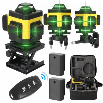 Produktbild von Kreuzlinienlaser profi 4D 16 Lines Laser Level Grünes 360º Rotary Automatische Kreuzlinienlaser (Arbeitsbereich: 25 m) mit 2X Batterie, Hebeplattform