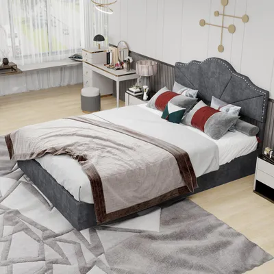 Produktbild von okwish Doppelbett 140x200 Kinderbett mit hohes Kastenbett,Bettgestell mit Bettkasten und Kopfteil,Jugendbett Stauraumbett mit Rippenbettgestell,Grau(ohne Matratze)