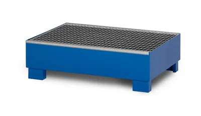 Produktbild von RR Industrietechnik Auffangwanne aus Stahl für 2x 200 Liter Fass mit Gitterrost RAL 5010 enzianblau