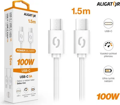 Zdjęcie produktu dla Aligator DATKP47, 1,5 m, USB C, USB C, USB 3.2 Gen 1 (3.1 Gen 1), Biały