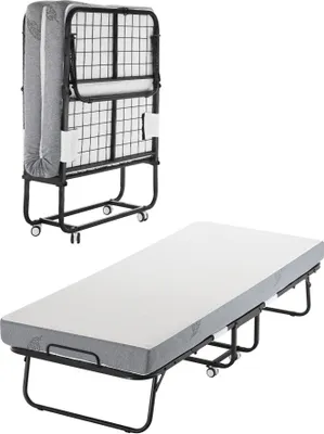 Zdjęcie produktu dla Łóżko składane z materacem piankowym 12,5 cm - Łóżko metalowe 79 cm - Idealne łóżko dla gości - Wygodne miejsce do spania