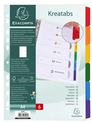 Productafbeelding van Exacompta Register, Kreatabs, karton, A4, 6 ringbanden