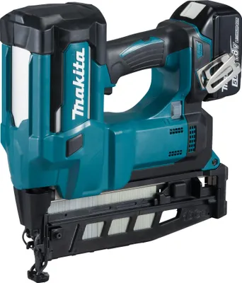 Produktbild von Makita Akku-Stauchkopfnagler DBN600RTJ, 18 V, incl. 2x Akku 5 Ah, Schnellladegerät, Zubehör, MAKPAC