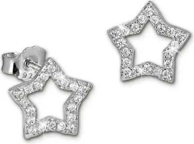Produktbild von SilberDream weiß Ohrringe Stern offen Zirkonia 925 Silber Ohrstecker GSO405W