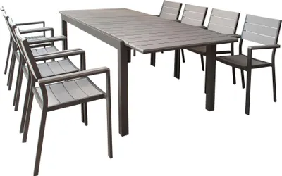 Immagine prodotto di Milani Home - Set tavolo e sedie da giardino per esterno in alluminio cm 180/240x100x73 h con 8 sedute colore Taupe - Taupe