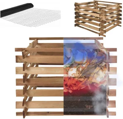 Produktbild von MODO24 Komposter Holz, Steckkomposter, Holzkomposter, Maulwurfgitter, Druckimprägniert, Wetterfest, 600L, 100x100x70 cm, Braun, KMP